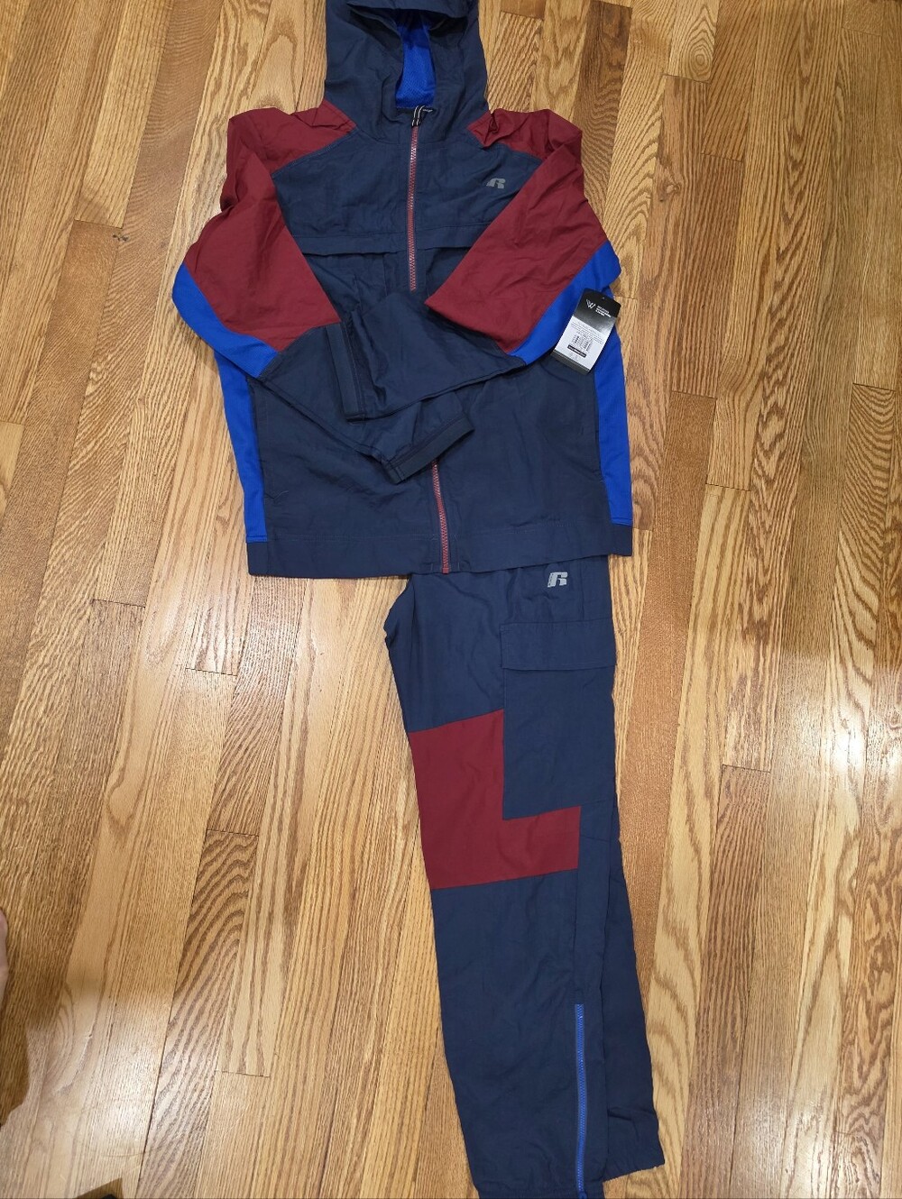 Russell Boys Tracksuit Set Full Zip Jacket Jogger Pants Black Red Xl - Size 18
